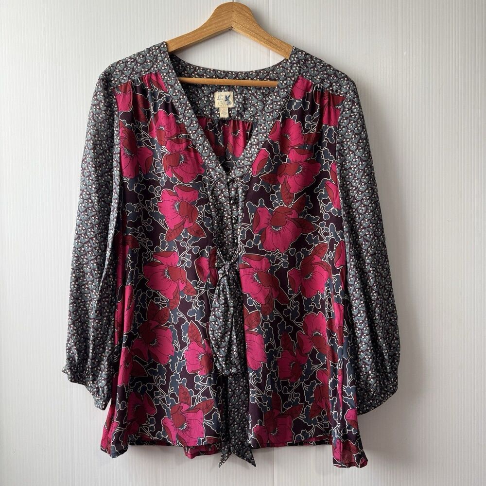 EDME & ESYLLTE Anthropologie Hirtella Floral 100% Silk Blouse Top Sz 8